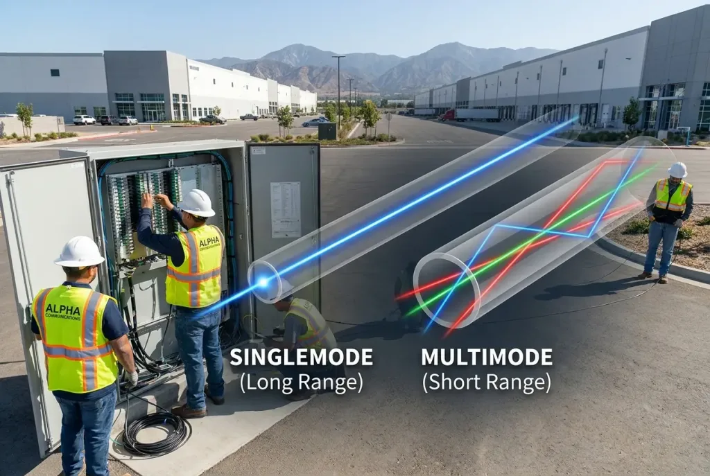Singlemode vs multimode fiber comparison diagram for Southern California businesses